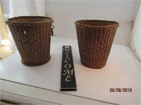 2 Wicker Waste Baskets, Welcome Sign