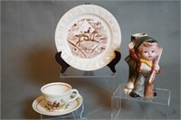 Porcelain Tea Cup w/Ironstone Plate & Boy Vase