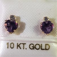 $140 10K  Amethyst(0.85ct) White Sapphire Earrings