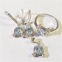 $520 Silver Rhodium Plated Blue Topaz(4ct) Set