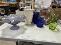 Glass Compote and Vases