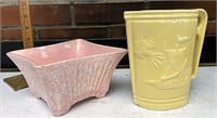 Pink Pottery planter and yellow sailboat pitcher
