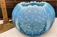 Blue opalescent Daisy and button glass bowl