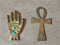 Brass Ankh and evil eye palm