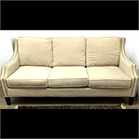 Cream Classic 3 Seater Sofa Couch w/ Nailhead Trim