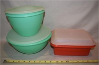 Vintage Tupperware Green & Red Storage Containers