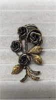 Signed Coro Vintage Roses & Leaves Brooch 2.5"