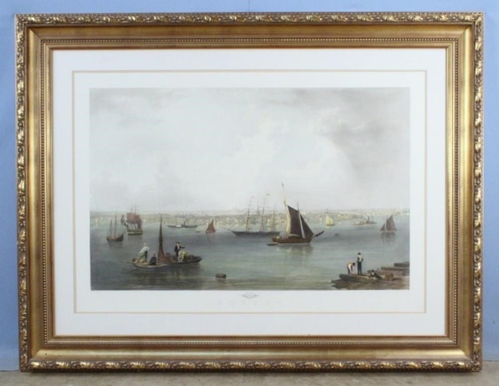 John W. Hill Boston Harbor Color Engraving