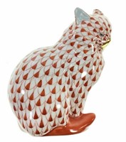 Herend Porcelain Fishnet Cat Sitting Figurine
