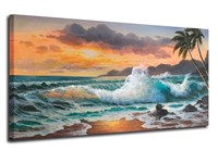 Ardemy Palm Tree Canvas Wall Art Beach Sunset Seaw