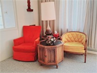 2 Upholstered Chairs, End Tables, Lamps