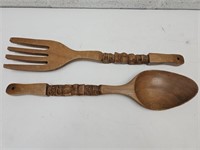 Large Vintage Wooden Spoon & Fork 22"