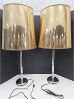 Pair of Table Lamps Shiny Gold Color Shades 35" h