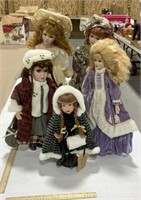 5 porcelain dolls w/ stands