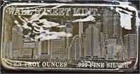 10 Ounce .999 Pure Silver Bar, Wall Street Mint