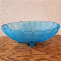 Indiana Glass Blue Satin Frosted Fruit Bowl