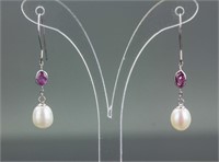 Pearl &0.30ct Pink Sapphire Earrings RV$600