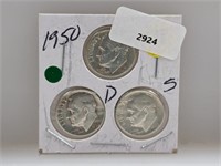 1950-P,D,S 90% Silv Roos Dimes