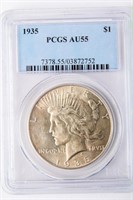 Coin 1935-P  Peace Silver Dollar PCGS AU55