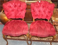 2pc Red Velvet button tuck French Chairs