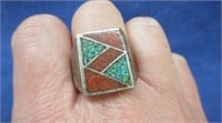 sterling turq-coral ring - size 10