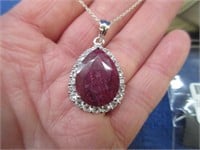 sterling simulated ruby pendant necklace -20 inch