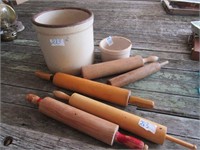 2 GAL. CROCK, WOOD ROLLING PINS-SOME MISSING