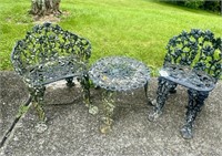 Iron Patio Garden Set of Two Chaors and Side