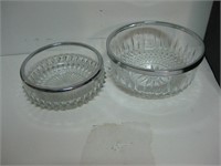 PAIR OF SILVER RIMMED LARGE HEAVY CUT GLASS BOWLS