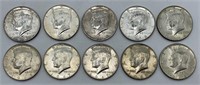 (10) 40% Silver Kennedy Half Dollars