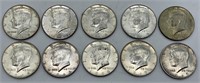 (10) 40% Silver Kennedy Half Dollars