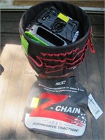 TIRE CHAINS AND TIRE PUMP, STRAPS AND MORE