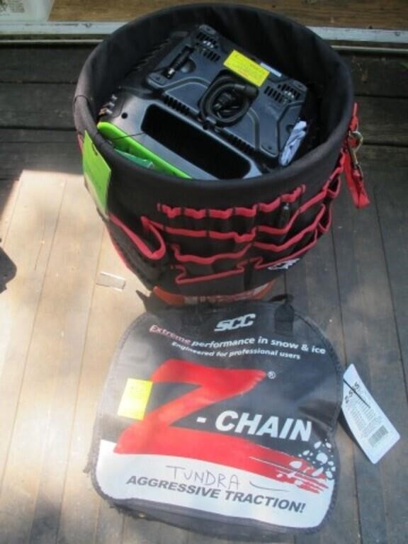 TIRE CHAINS AND TIRE PUMP, STRAPS AND MORE