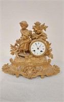 ORNATE METAL CLOCK -WIND UP- WITH KEY - GIRL AND