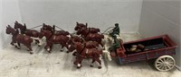 Vintage Cast Iron Horses And Wagons With Barrels