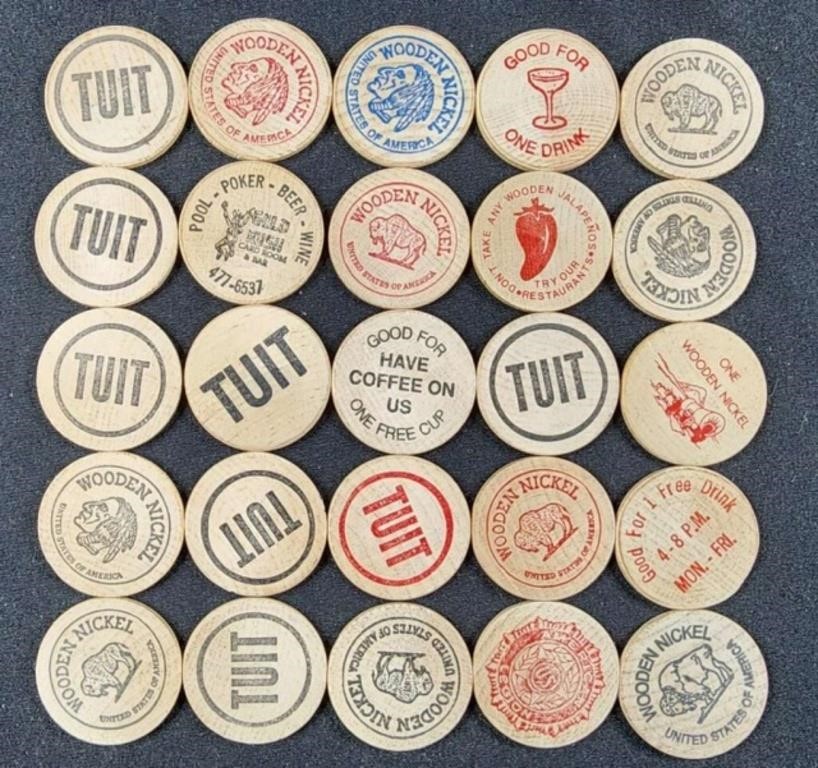 Lot of 25 Vintage Bar/ Restaurant wooden nickles