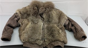 Rabbit fur and fox tail jacket w/removable sleeves