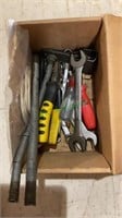 Box lot - tools, plyers, wrenches, razor blade