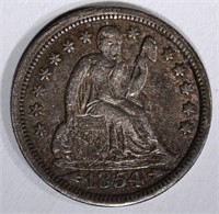 1854 WITH ARROWS SEATED DIME, XF+