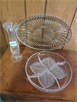 Glass divided dishes and vase