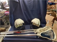 Lacrosse Helmets (2), Sticks (3)