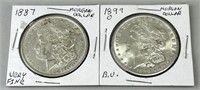 1887 & 1899-O Morgan Silver Dollars.