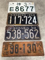 Vintage Wisconsin and Japanese license plates