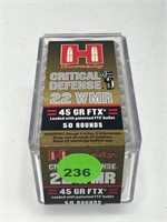 50 Rounds 22 WMR Ammo - Hornady Critical Defense