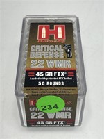 50 Rounds 22 WMR Ammo - Hornady Critical Defense