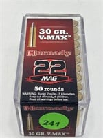50 Rounds 22 WMR Ammo - Hornady 30gr V Max