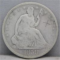 1858-O SEATED HALF DOLLAR.