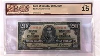 1937 Canadian $20.00 bill.