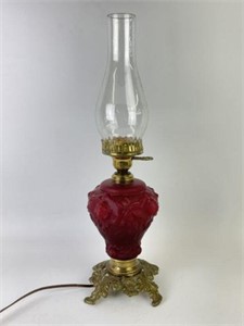 Vintage Ruby Red Glass Rose Lamp