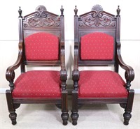 Renaissance Revival Carved Mahogany Throne Chairs
